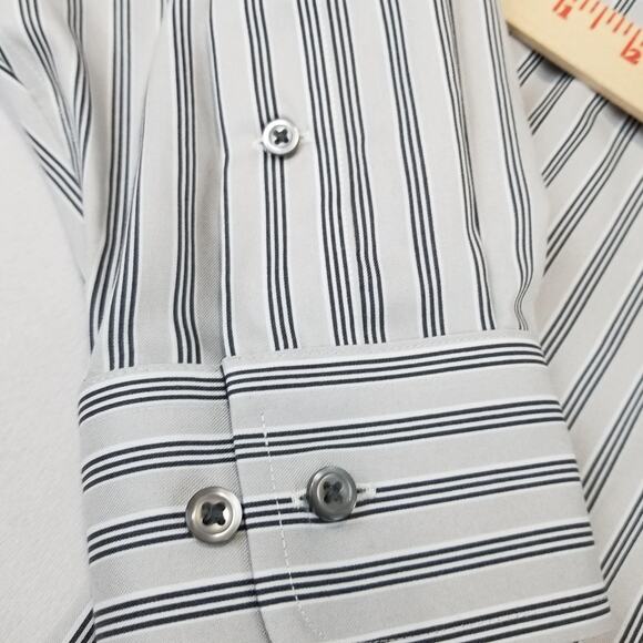 Paul Fredrick Shirt Mens 17x33 White Black Stripe Tailored Fit Non Iron Cotton - Picture 6 of 10